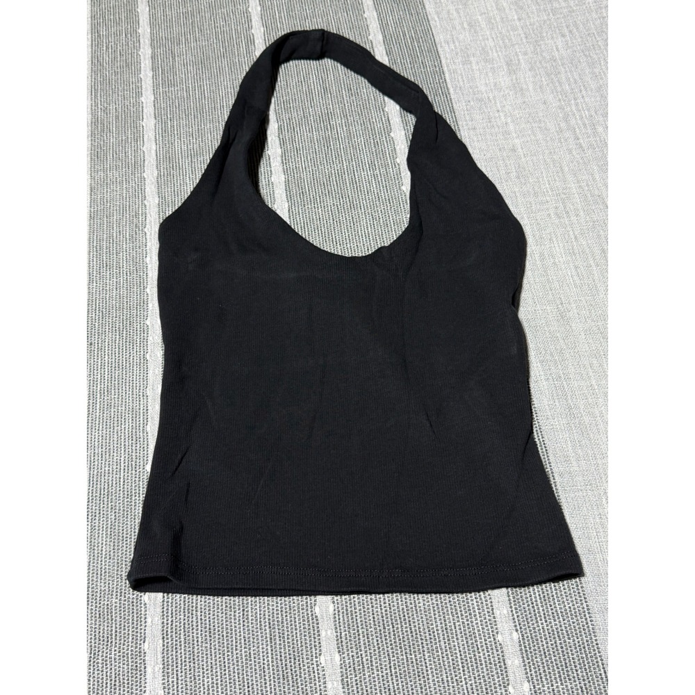 Zara Womens‎ Small Black Ribbed Halter Neck Crop Top Sleeveless Stretch Tank